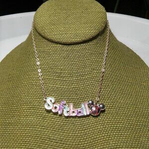 Women`s silver tone marked "disney" softball neckl